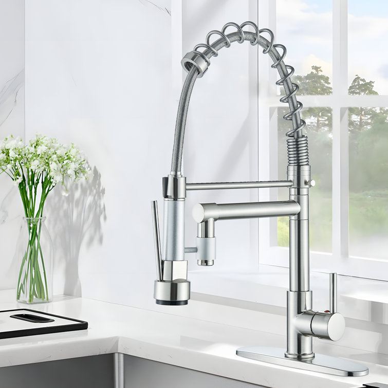 Kitchen Faucet with Pull Down Sprayer Brushed top Nickel Stainless Steel Sing